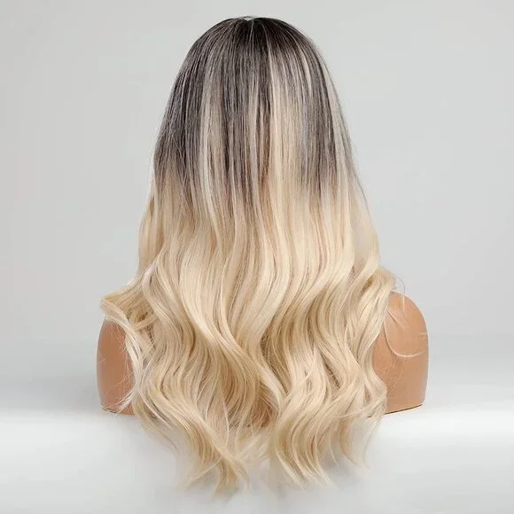 Black Roots Blonde Wavy Lace Front Wig